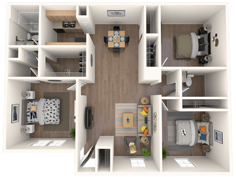 Floor plan for 3 beds, 2 baths, 1200 sqft
